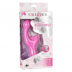 Butterfly Kiss Silicone Vibrator With Clitoral Stimulator Pink