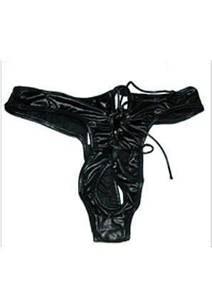 Lace- Up Cire Thong (black)